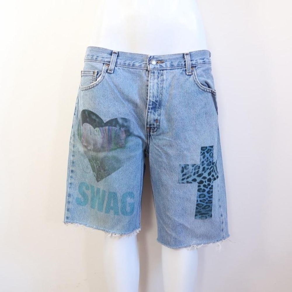 i heart music denim jorts mcbling y2k